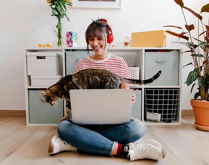 Lady at work with her cat